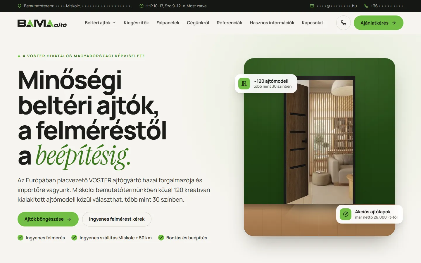 The BaMa ajtó home page after our redesign